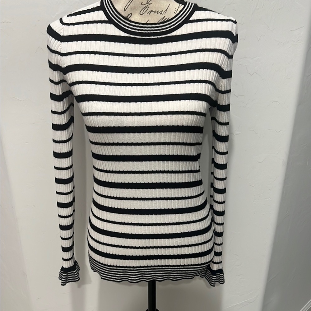 WHBM Striped Black and White Ribbed Women's Sweater
